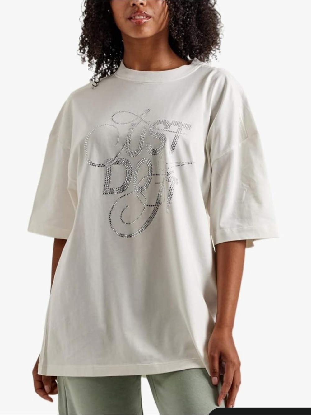 Nike White Tee with Silver Rhinestone "Just Do It" Script
